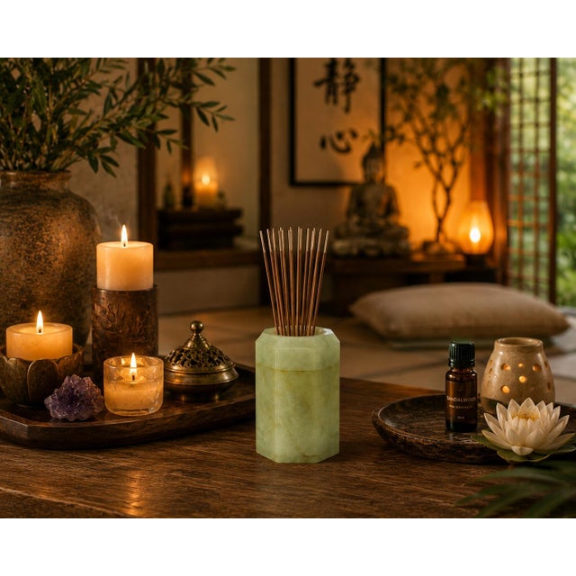 Early 21st Century Serpentine Gemstone Toothpick Holder Incense Matchstick Vanity Use For Sale - Image 5 of 15