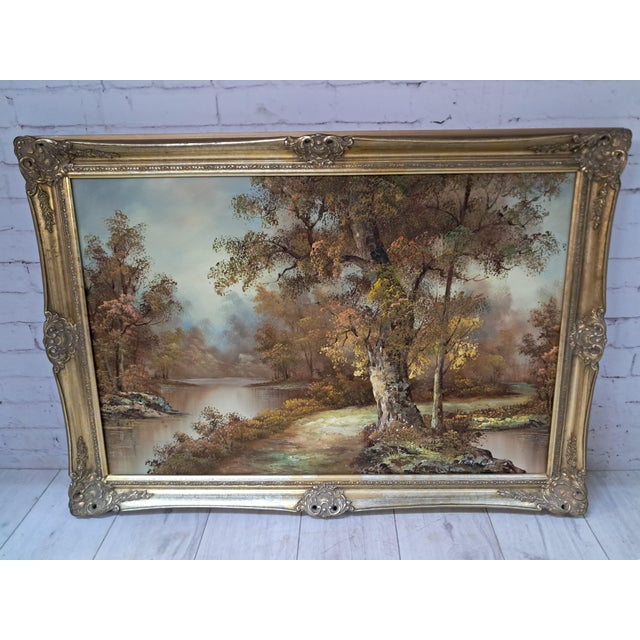 Large Vintage Landscape, Woodland, Oil Painting on Canvas, Gold Wood Frame, I Cafieri For Sale - Image 6 of 18