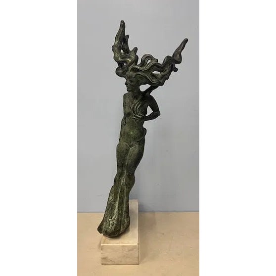 Surrealism 1940s Very Large Illegibly Signed Bronze Mermaid Sculpture For Sale - Image 3 of 7
