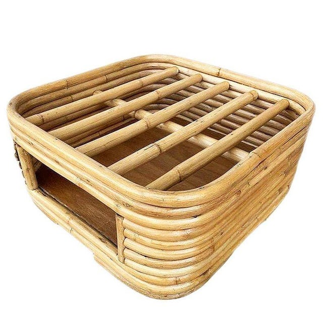 1950s Restored Stacked Rattan Footrest Ottoman With Cubby Space, Pair For Sale - Image 4 of 6