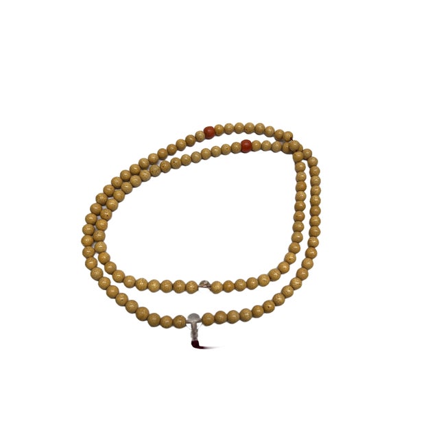 1980s Bodhi Dots Pattern Cream Yellow Color 108 Beads Hand Rosary Praying Chain For Sale - Image 5 of 5