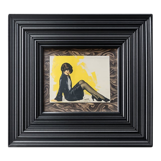 1929 Rolf Armstrong Pre-Code Pin-Up “The Girl in Black” in Ebonized Art Deco Frame For Sale