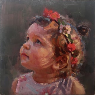 Logan Jolie by Jenna Anderson | Oil on panel Portrait of a young girl looking upwards. For Sale