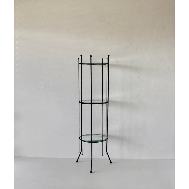 Vintage Black Painted Metal Glass Three Tier Narrow Etagere Mid Century For Sale - Image 11 of 18