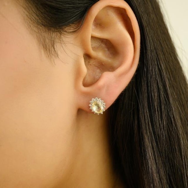 2.04 Carat Yellow Sapphire & Diamond Vintage Halo Stud Earrings in 14k Gold- 2 Pieces For Sale In New York - Image 6 of 13