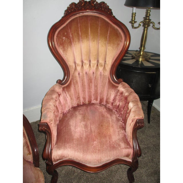 Vintage 1930 Kimbal Victorian Gentlemen's and Ladies Pink Velvet Chairs