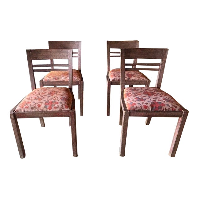 Antique Anglo Indian Style Decoupage Wood Dining Chairs With Patterned Paper and Lacquered Overlay For Sale