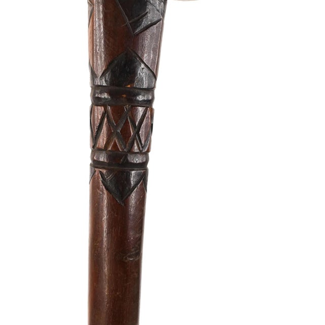 Early 20th Century Zulu Knobkerrie Carved Wood Stick Cane on Custom Stand South Africa For Sale - Image 4 of 7