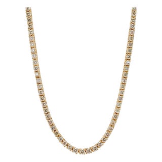 10k Yellow Gold 8.42ct Round Diamond 4 Prongs Chain Tennis Necklace For Sale