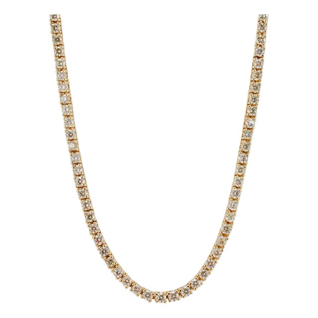 10k Yellow Gold 8.42ct Round Diamond 4 Prongs Chain Tennis Necklace For Sale