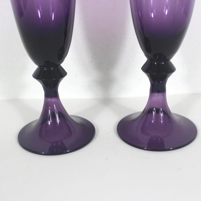Mid 20th Century Vintage Pair of Amethyst Champagne Glass Flutes Plum Purple For Sale - Image 5 of 8