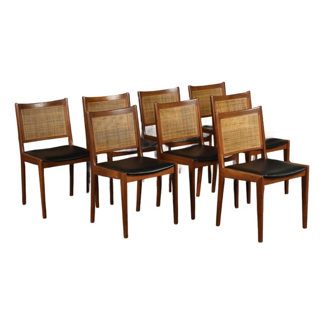 8 Karl Erik Ekselius for j.o. Carlsson Swedish Caned Teak Dining Chairs For Sale