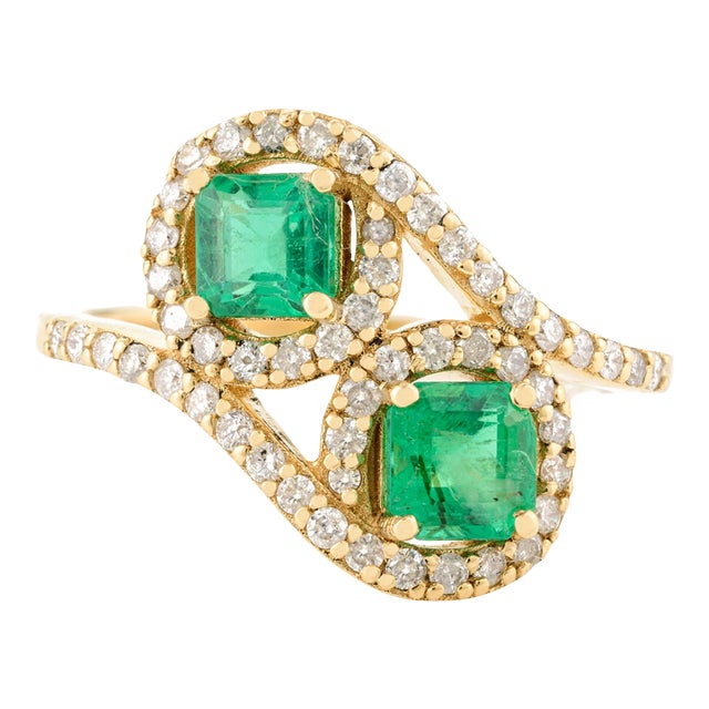 Two Stone Emerald Halo Wedding Ring Gift for Her Size 6 For Sale