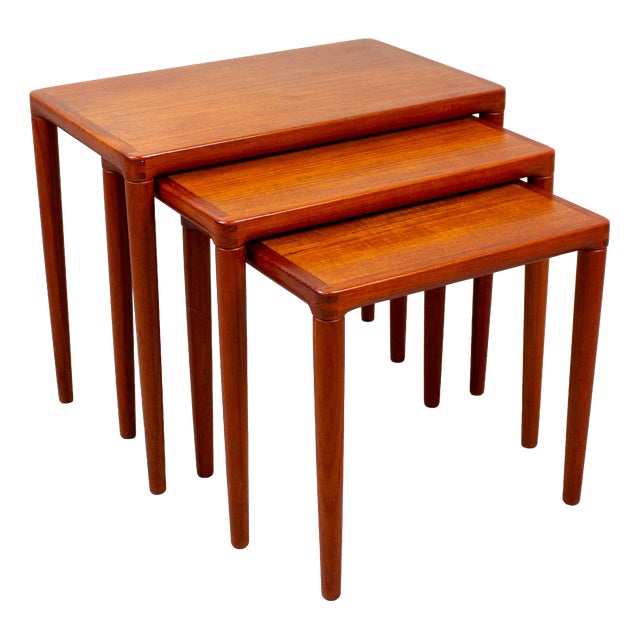 Vintage Danish Bramin Nesting Tables in Teak by H.W. Klein for Bramin, 1960s, Set of 3 For Sale
