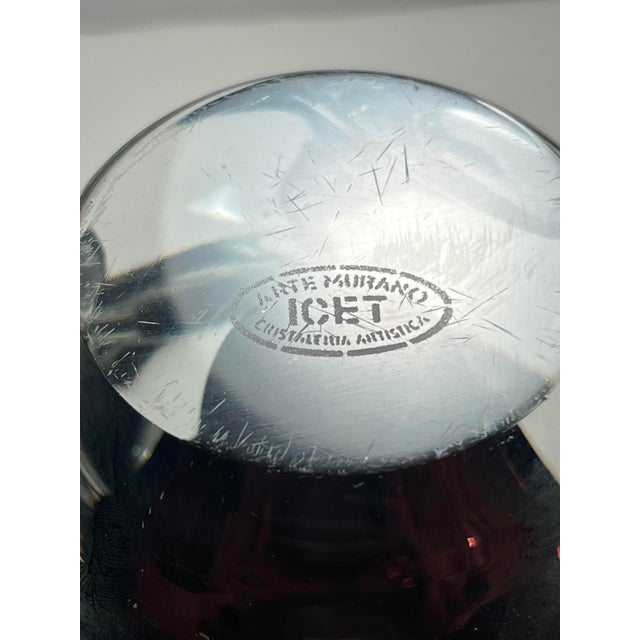 1960s Vintage Murano Icet Art Glass Decanter Cranberry & Clear Sommerso Hand Blown 9.5" For Sale - Image 5 of 6