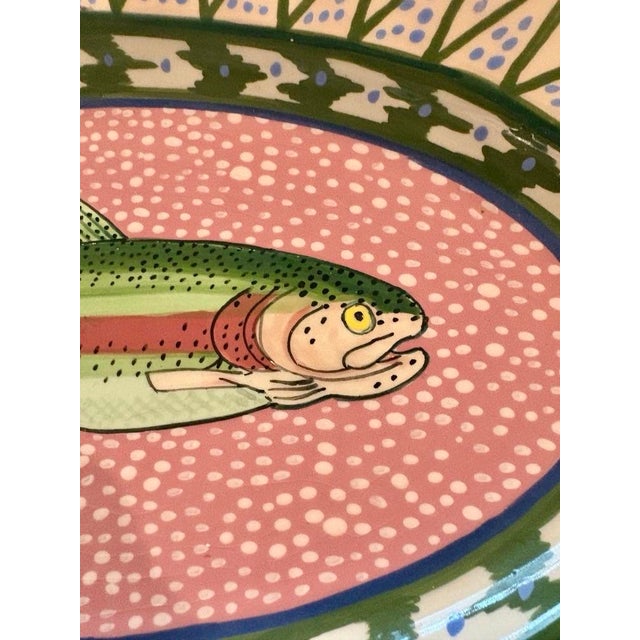 Illustration Classic Hand-Painted Serving Platter With a Fish Motif, 18” X 11”, Signed For Sale - Image 3 of 6