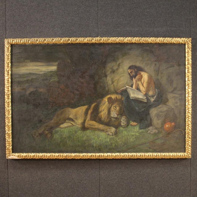 Italian Artist, Saint Jerome with Lion, 1950, Mixed Media, Framed For Sale - Image 16 of 16
