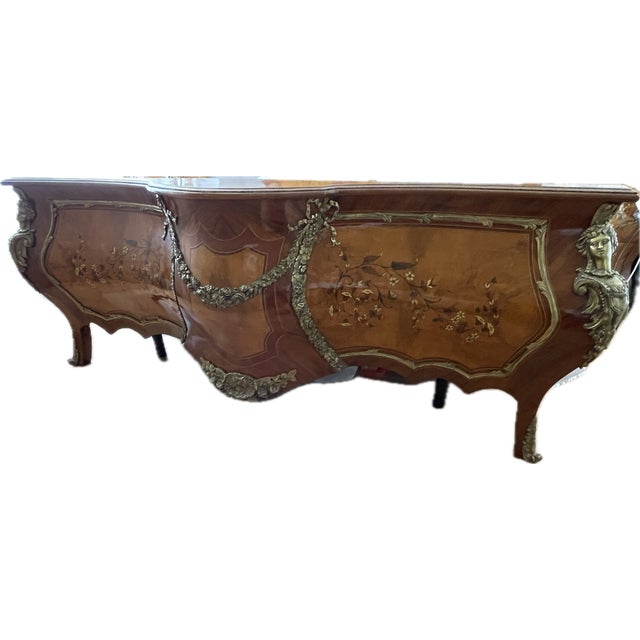 Unique Bombe Louis XV Marquetry Mahogany / Walnut King Bed / Gilt Bronze. Very Solid piece of furniture. Mattress not...