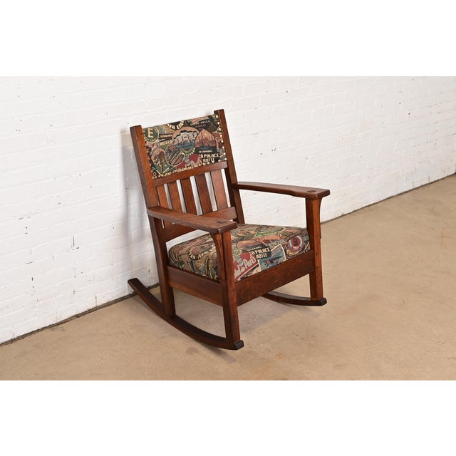 Early 20th Century J. M. Young & Sons Antique Mission Oak Arts & Crafts Rocking Chair, Circa 1900 For Sale - Image 5 of 13