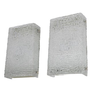 Pair of ice glass sconces by Kaiser For Sale