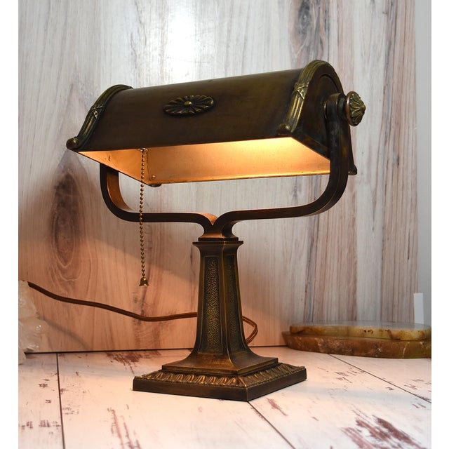 Vintage Art Deco Bronze Desk Library Lamp For Sale - Image 9 of 18