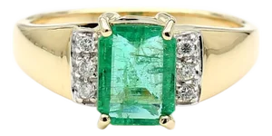 1.60 Carat Emerald & Diamond 14k Gold Classic Set Ring, Size 7.25