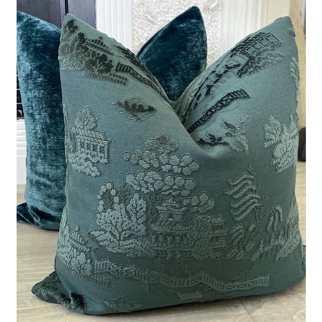 Add a little chinoiserie to your decor! A timeless pagoda motif on substantial upholstery weight viscose/linen fabric. A...