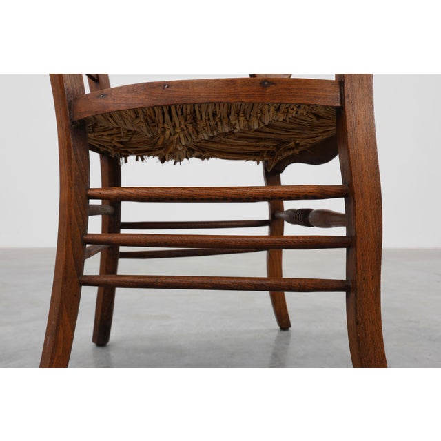 19th Century French Provincial Ladder‑back Armchair with Woven Rush Seat For Sale - Image 9 of 15