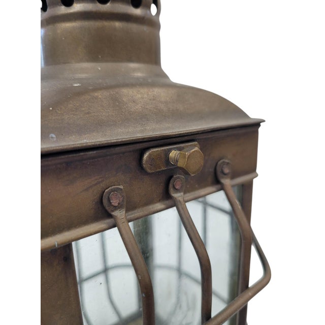 Brass Vintage Brass Lantern With Vented Top and Bail Handle For Sale - Image 8 of 8