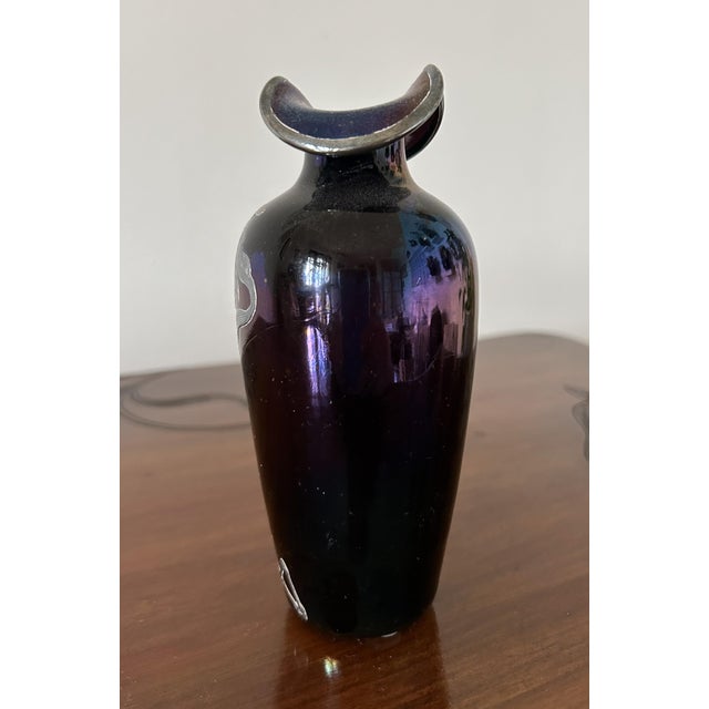 Art Nouveau Iridescent Glass Soliflore Vase with Sterling Overlay, 1890s For Sale - Image 3 of 16