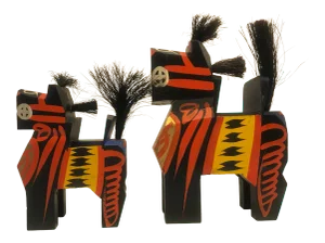 Japanese Miharu-Goma Wooden Hand Painted Horses - Set of 2