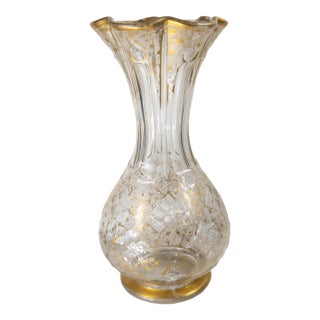 19th Century French or Bohemian Cut Glass Crystal Vase With Gilding For Sale