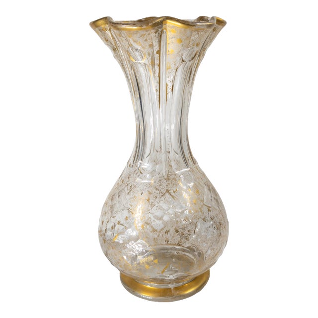 19th Century French or Bohemian Cut Glass Crystal Vase With Gilding For Sale