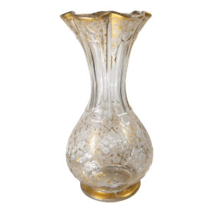 19th Century French or Bohemian Cut Glass Crystal Vase With Gilding