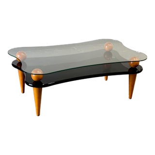 Late 20th Century Postmodern Wavy Glass and Lacquer Coffee Table For Sale