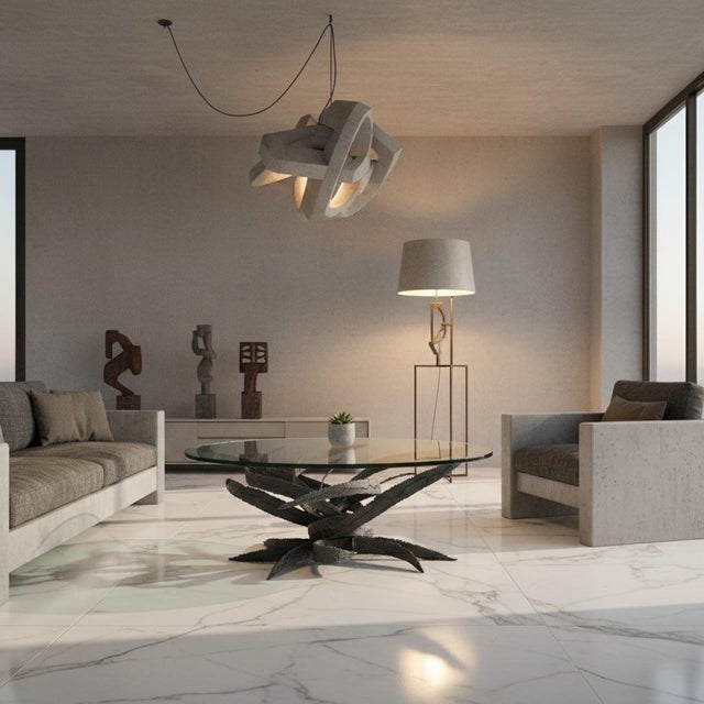 Mid-Century Modern Vintage Mid Century Modern Daniel Gluck Brutalist Bronze Twisted Glass Circle Coffee Table 1960s Sculpture Sculptural For Sale - Image 3 of 12