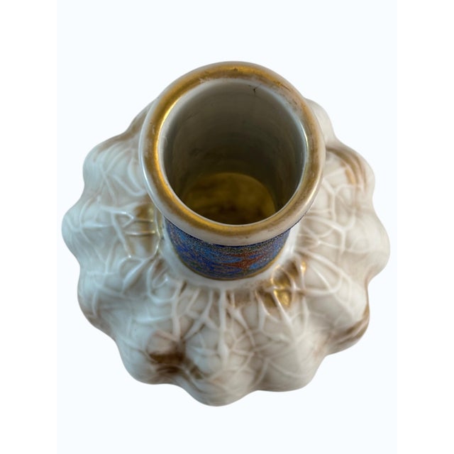 Tall Art Glass Vase With Melon Ribbing, Gilt and Enamel Opal Glass Attributed to Harrach, 1880s-1920's. For Sale In Cleveland - Image 6 of 15