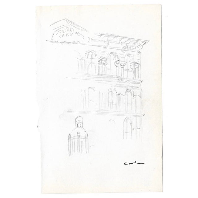 Ink on paper building facade study by New York artist Myriam Cahn (1933-2018). Salmagundi Club named an award after her in...