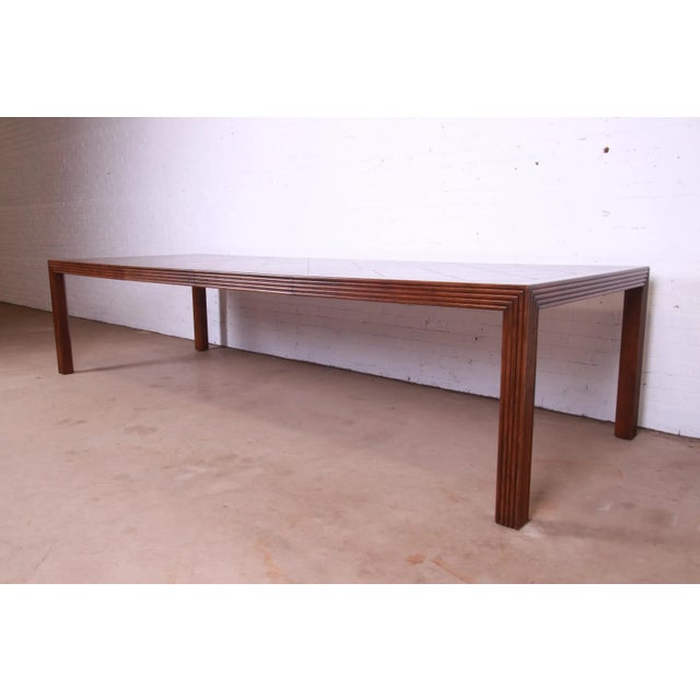 Henredon Henredon Mid-Century Modern Oak Parsons Extension Dining Table With Parquet Top For Sale - Image 4 of 13