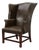 Mid-Century Modern Wing Back Chair in Green Leather, 1980s For Sale
