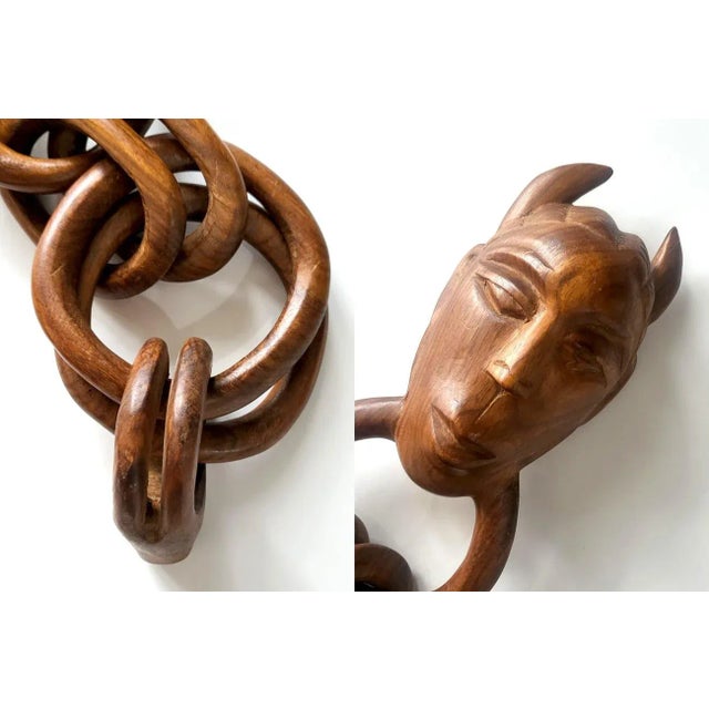 Wood 1960s Hand Carved Teak Wood Tribal Figurine With Wood Chain For Sale - Image 7 of 10