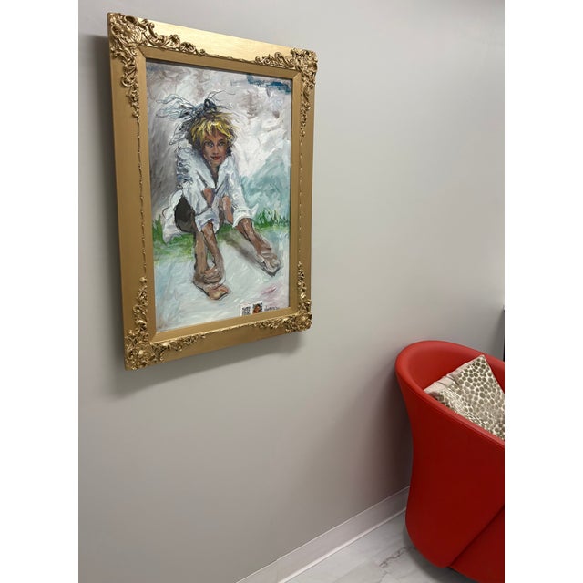 UnAware", Oil Painting, Framed Portrait, by Van Ness 27"x37", vintage gold frame. Painted on canvas. This lovely lady has...