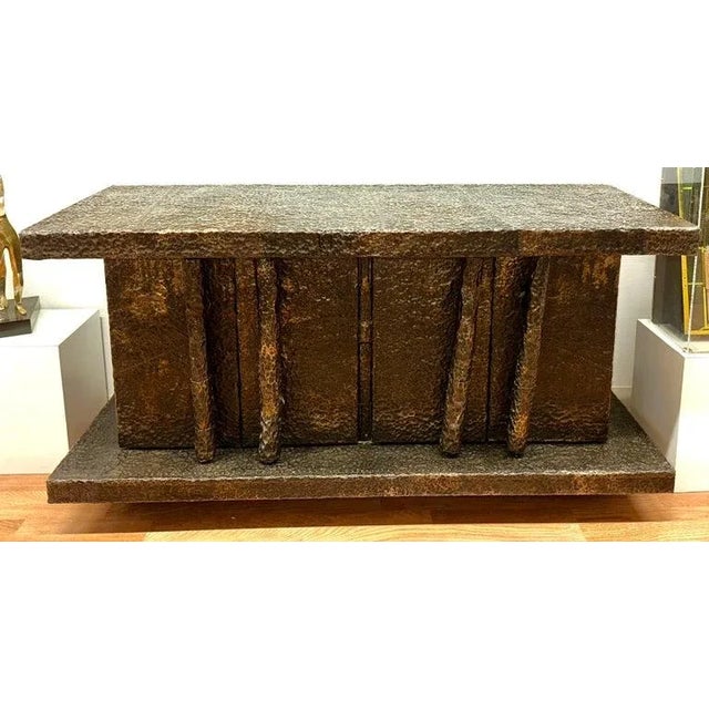 Brutalist Late 20th Century Brutalist Hand Hammered Metal Clad Credenza For Sale - Image 3 of 13