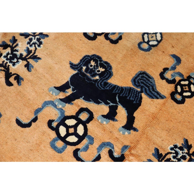 Folk Art Foo Dog Pictorial Chinese 20th Century Wool Rug For Sale - Image 3 of 6