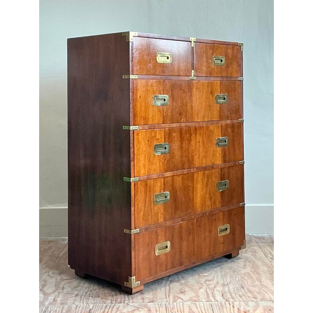 Henredon Vintage Boho Henredon Campaign Tall Chest of Drawers For Sale - Image 4 of 8