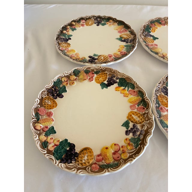 Mid-Century Modern Vintage Lefton Majolica Style Fruit Border Plates - Set of 6 For Sale - Image 3 of 12