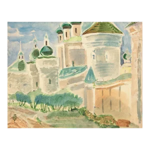 C. 1920-1950s Antique or Vintage Watercolor in the Style of Nicholas Roerich