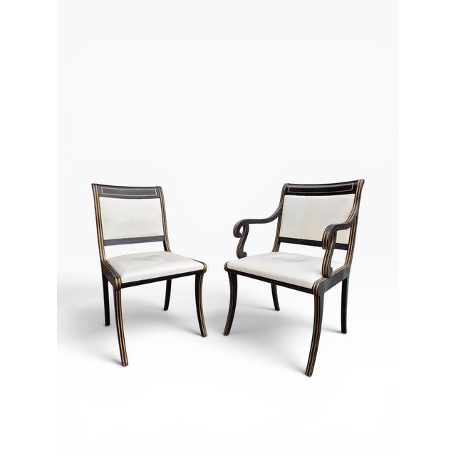 Kittinger 1950s Kittinger Set of 8 Ebonized & Gilt Neoclassical Dining Chairs For Sale - Image 4 of 12