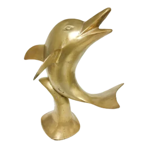 Vintage Large Brass Dolphin on Wave Stand Figurine