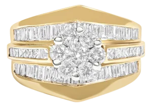 14K Yellow Gold 2-1/3 Cttw Diamond Cluster Channel Set Chevron Shaped Band Engagement Ring & Wedding Band Set (H-I Color, SI1-SI2 Clarity)- Size 5